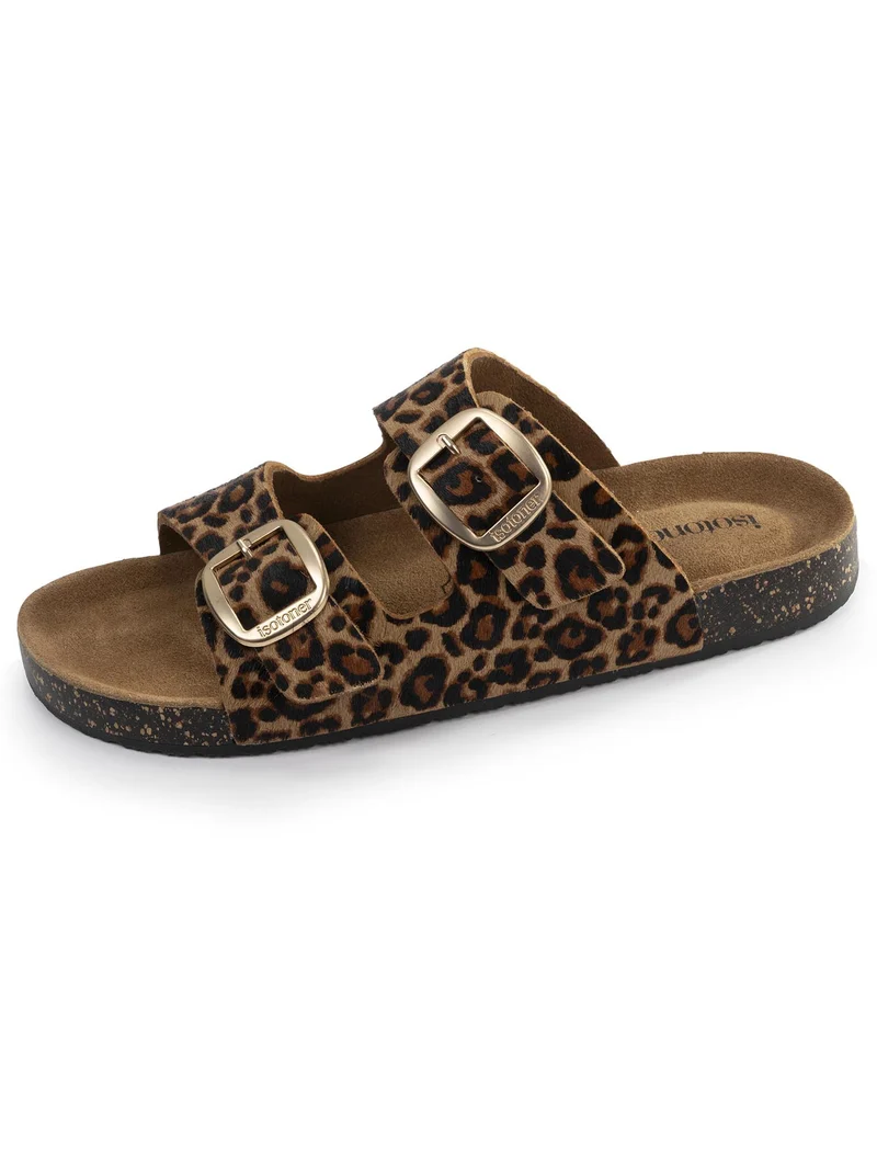 Mules Sandales Femme Double Bride cuir Léopard