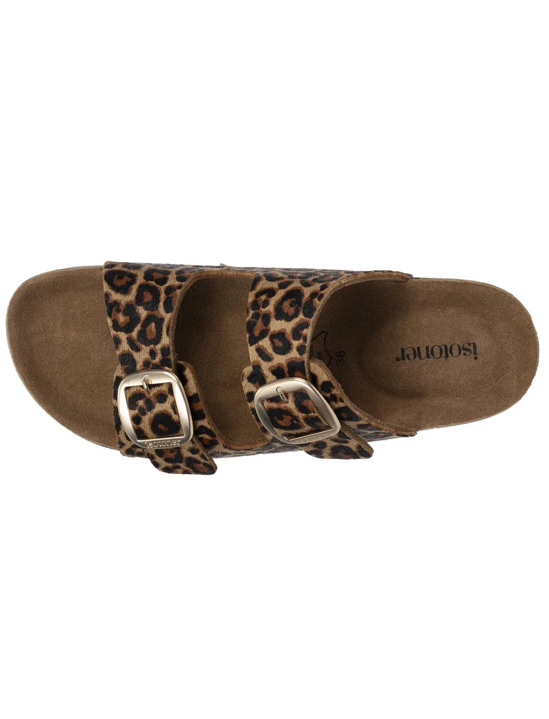 Mules Sandales Femme Double Bride cuir Léopard