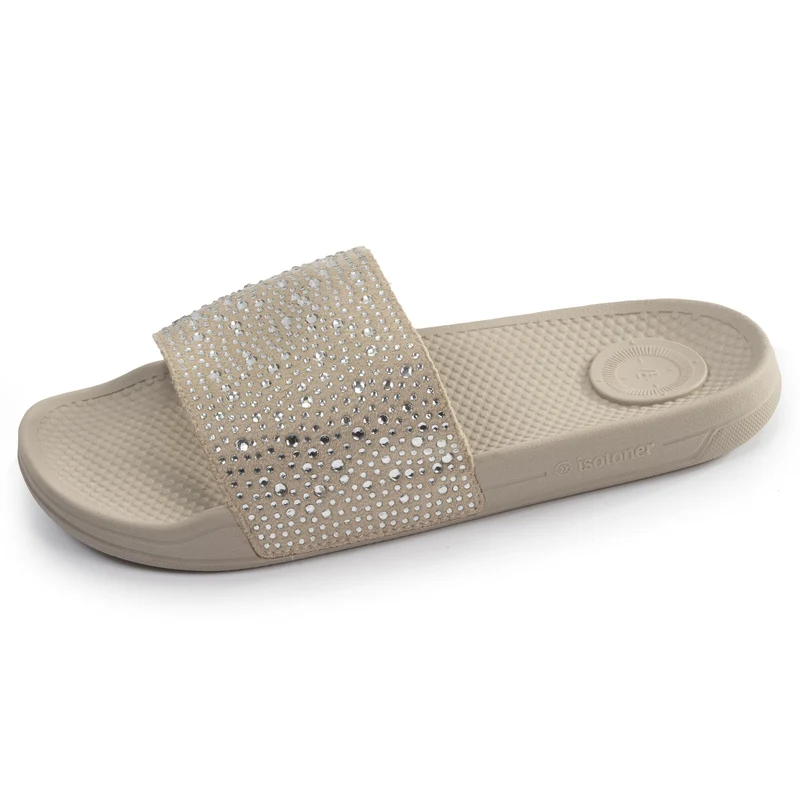 Mules claquettes Femme strass Beige