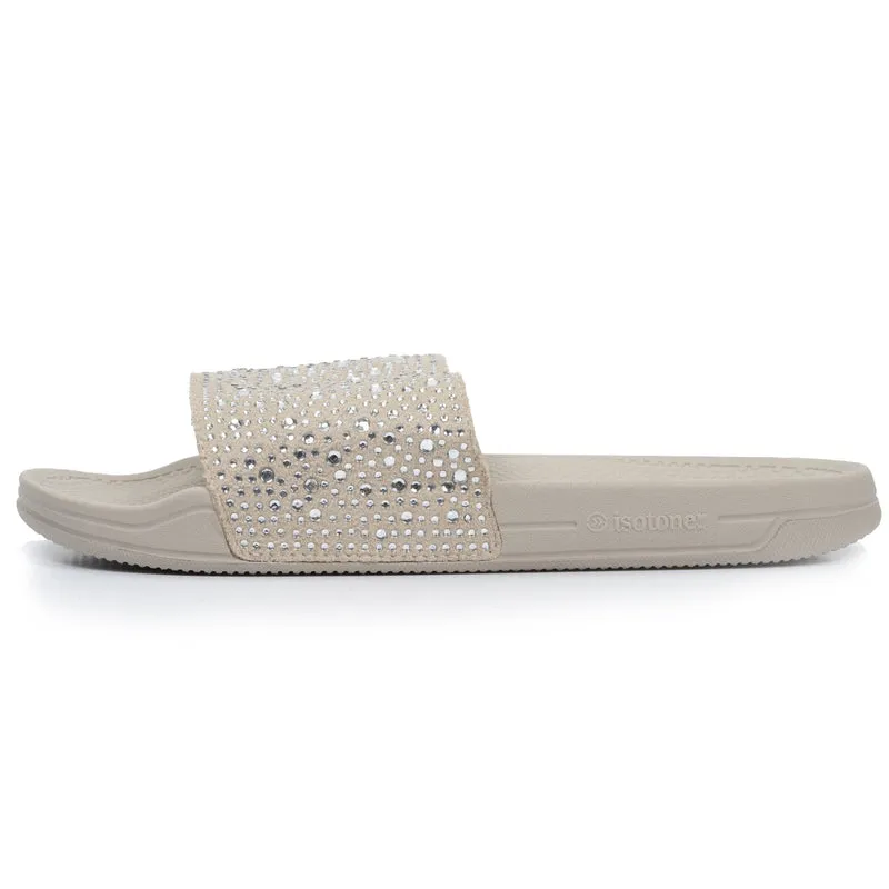 Mules claquettes Femme strass Beige