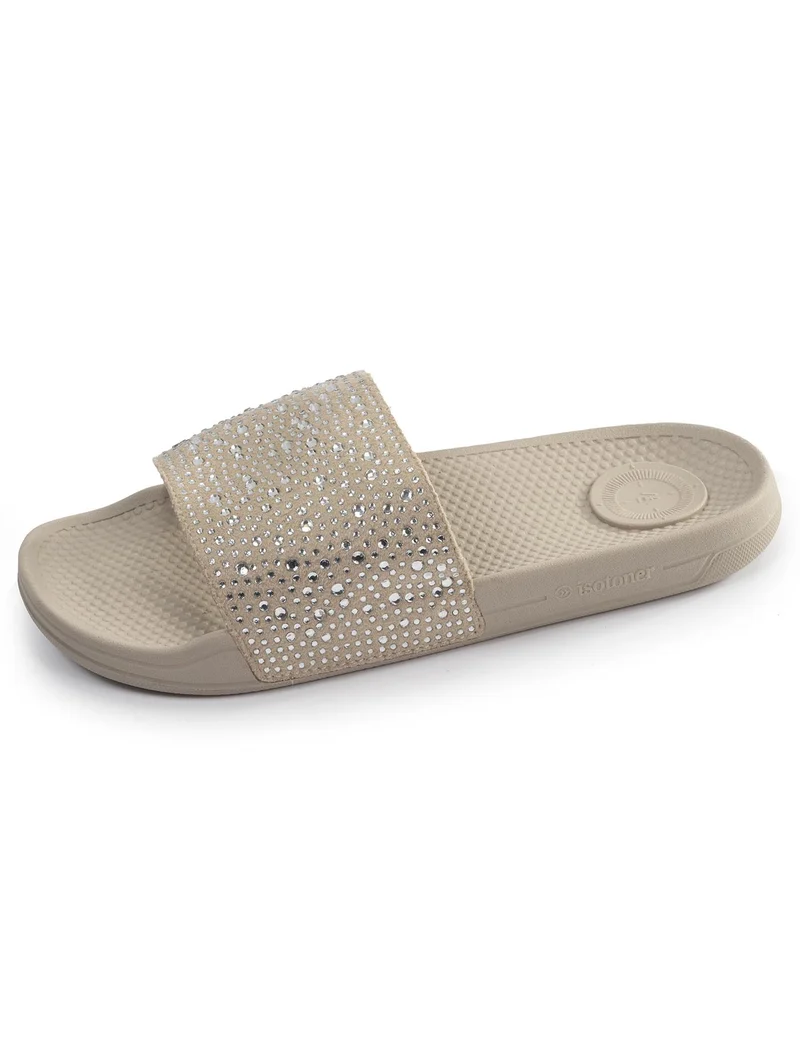 Mules claquettes Femme strass Beige
