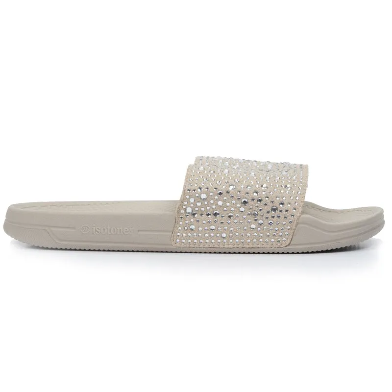 Mules claquettes Femme strass Beige
