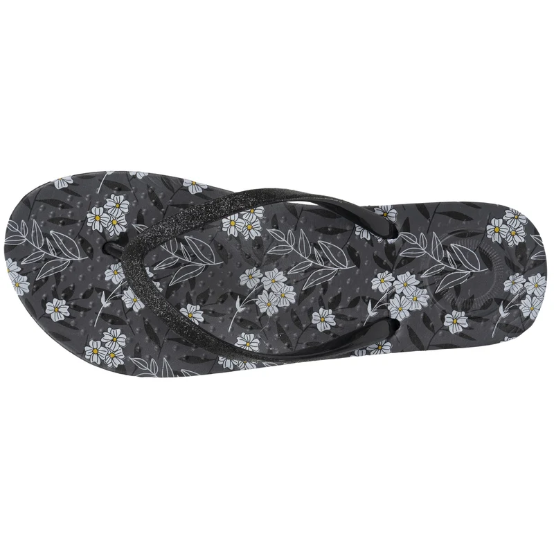Tongs Femme imprimé Fleurs Noir
