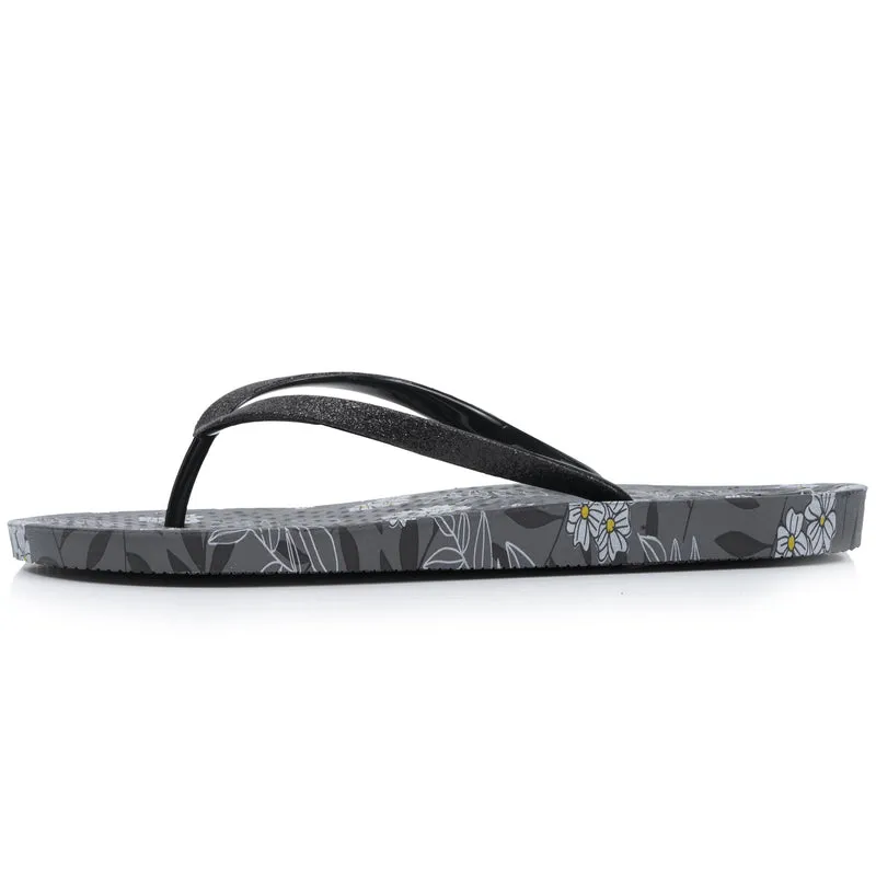 Tongs Femme imprimé Fleurs Noir