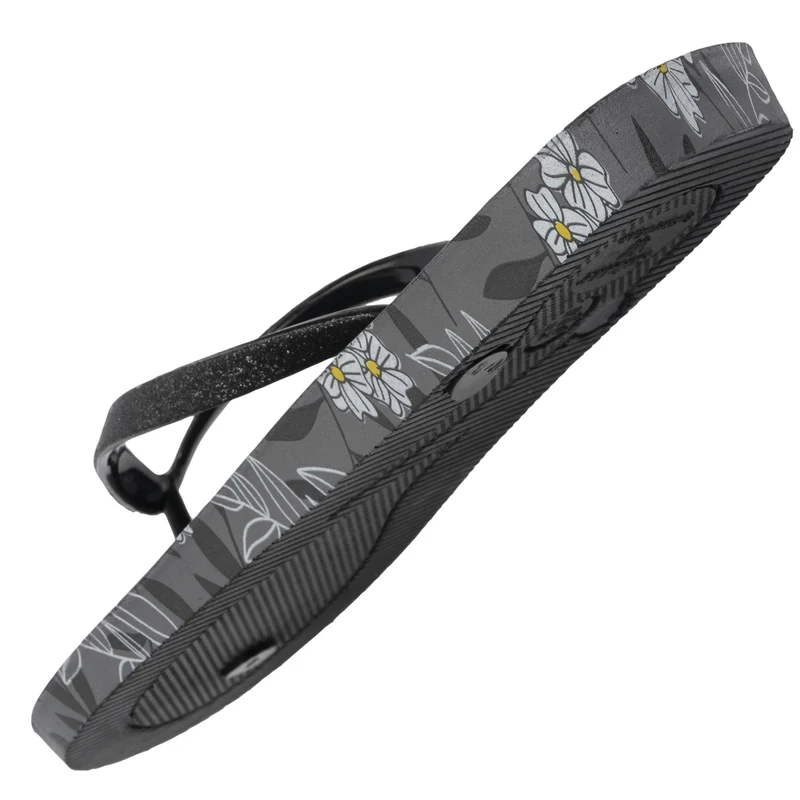 Tongs Femme imprimé Fleurs Noir