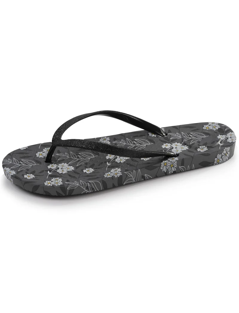Tongs Femme imprimé Fleurs Noir