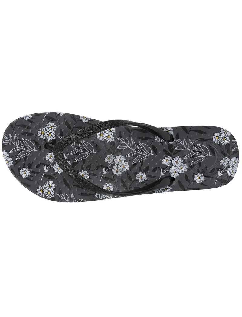 Tongs Femme imprimé Fleurs Noir
