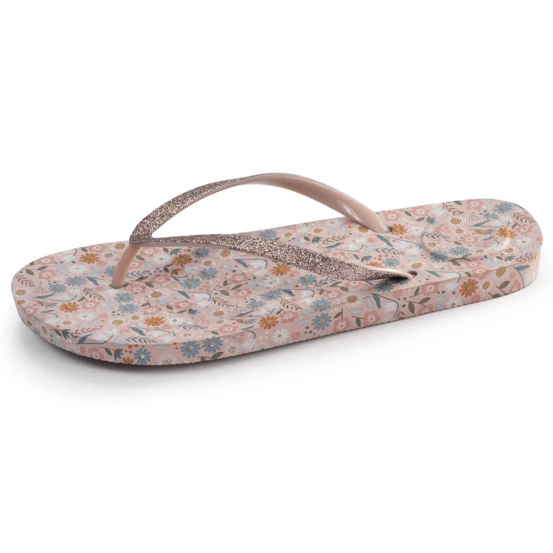 Tongs Femme imprimé Fleurs Taupe