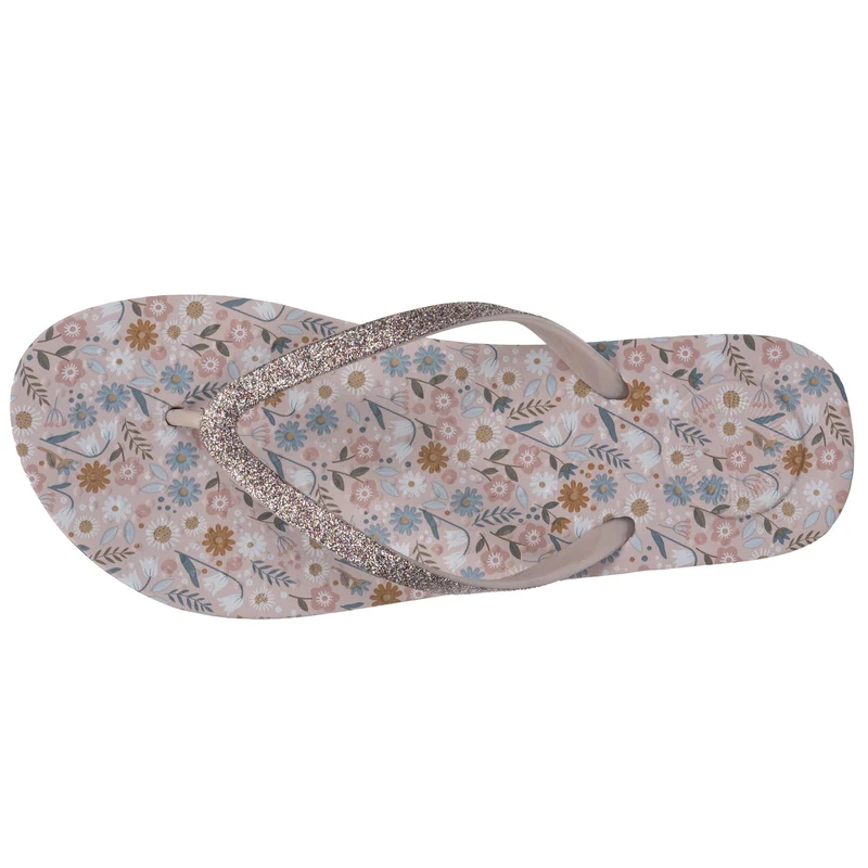 Tongs Femme imprimé Fleurs Taupe