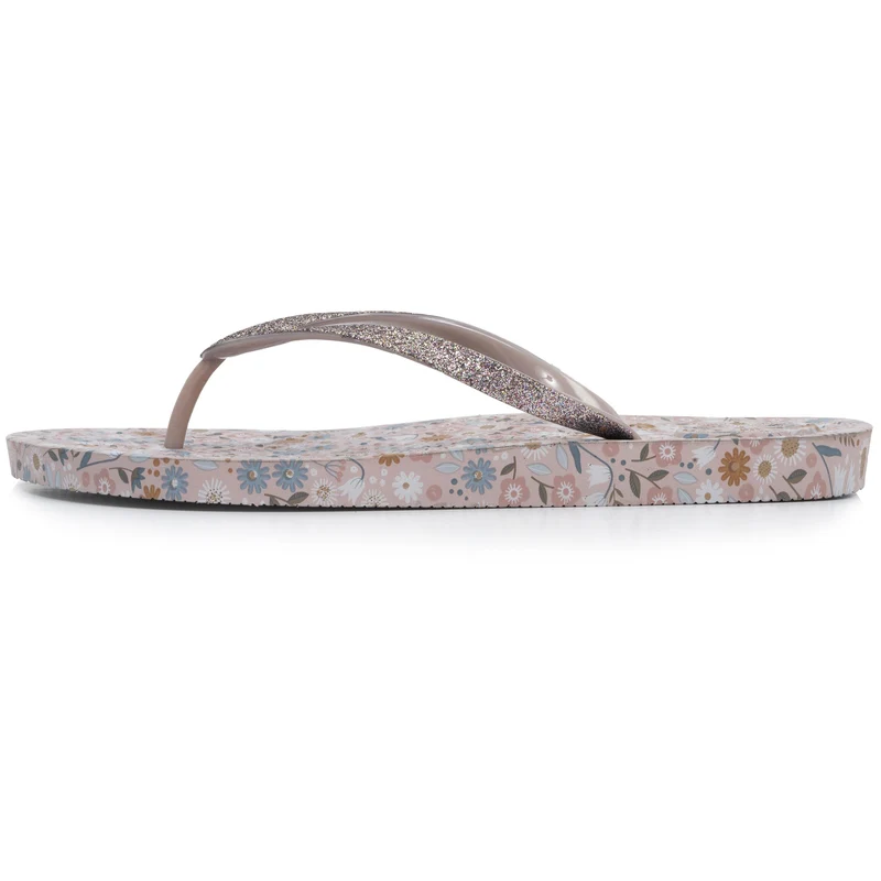 Tongs Femme imprimé Fleurs Taupe