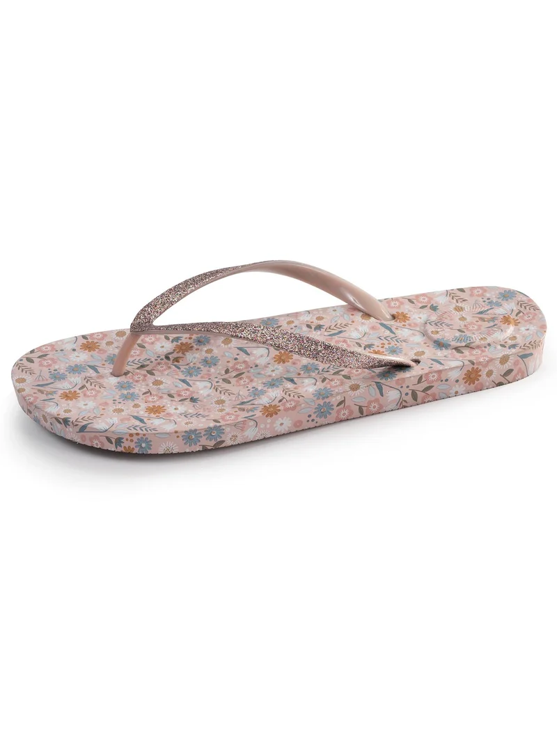 Tongs Femme imprimé Fleurs Taupe