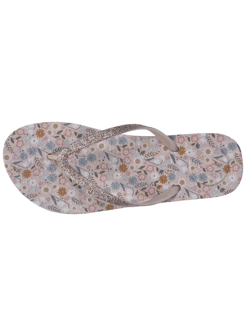 Tongs Femme imprimé Fleurs Taupe