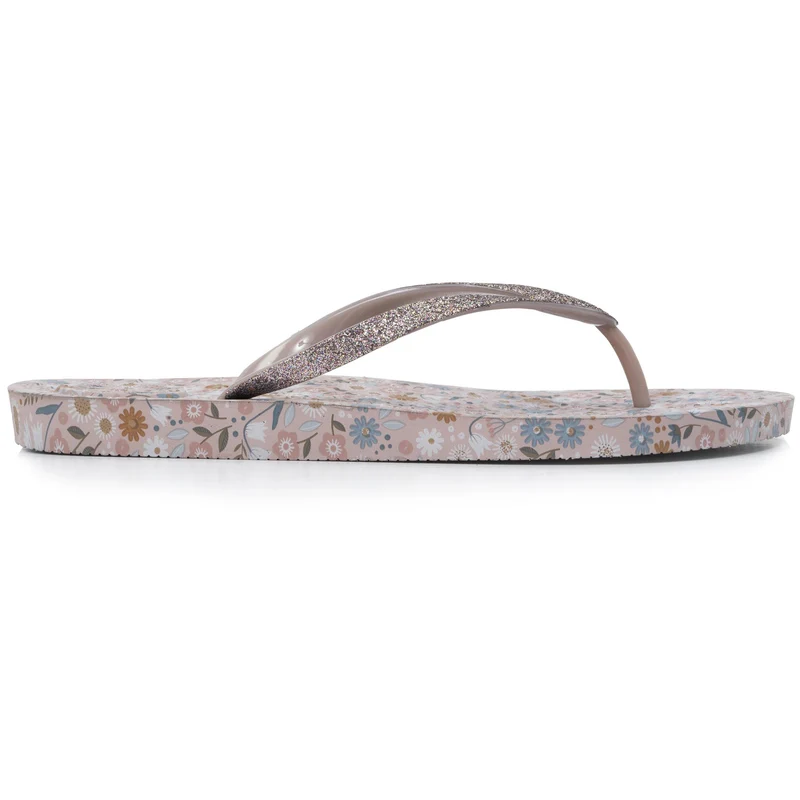 Tongs Femme imprimé Fleurs Taupe