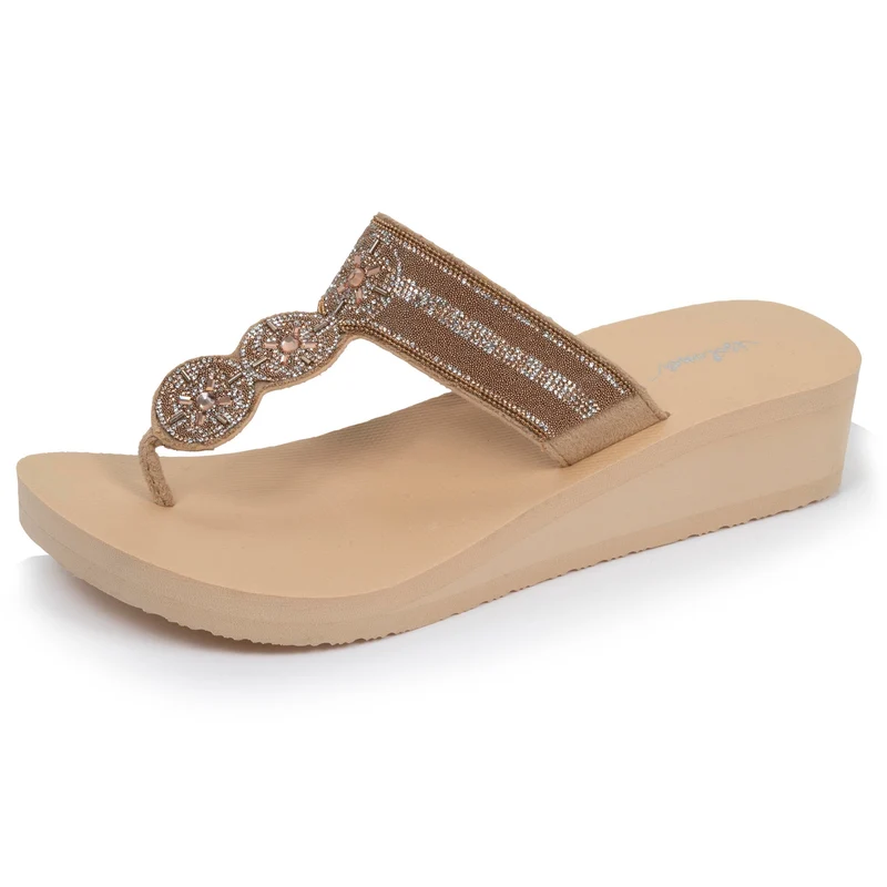 Tongs Femme tige large strass talon Beige