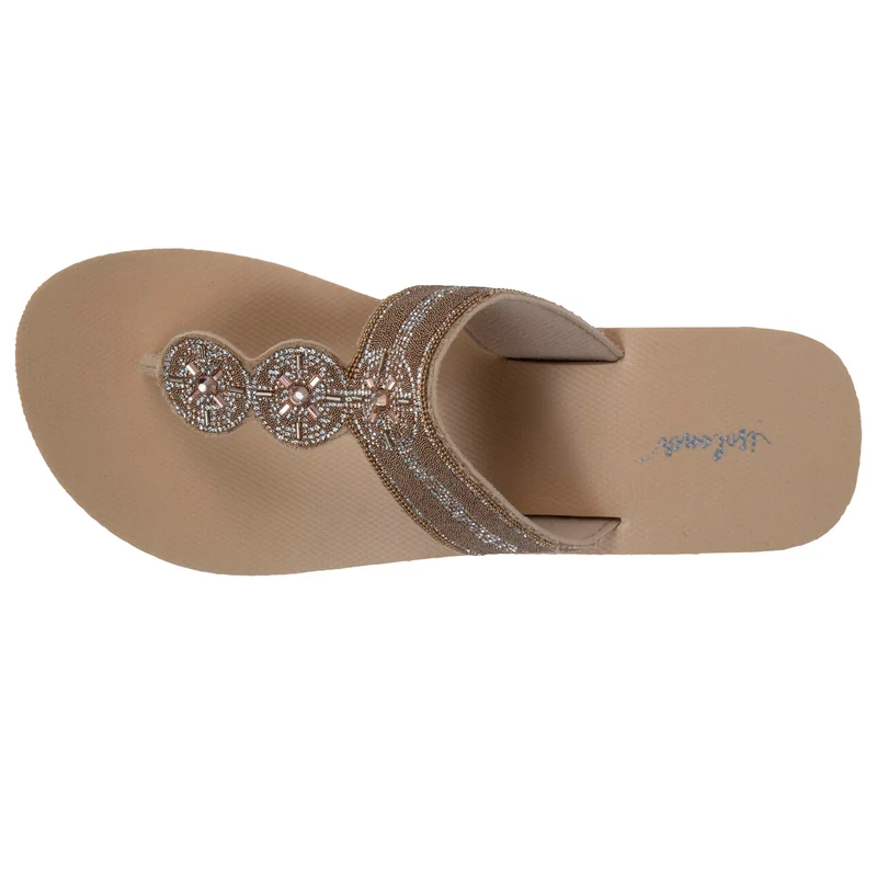 Tongs Femme tige large strass talon Beige