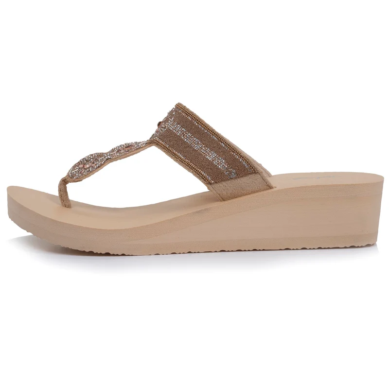 Tongs Femme tige large strass talon Beige