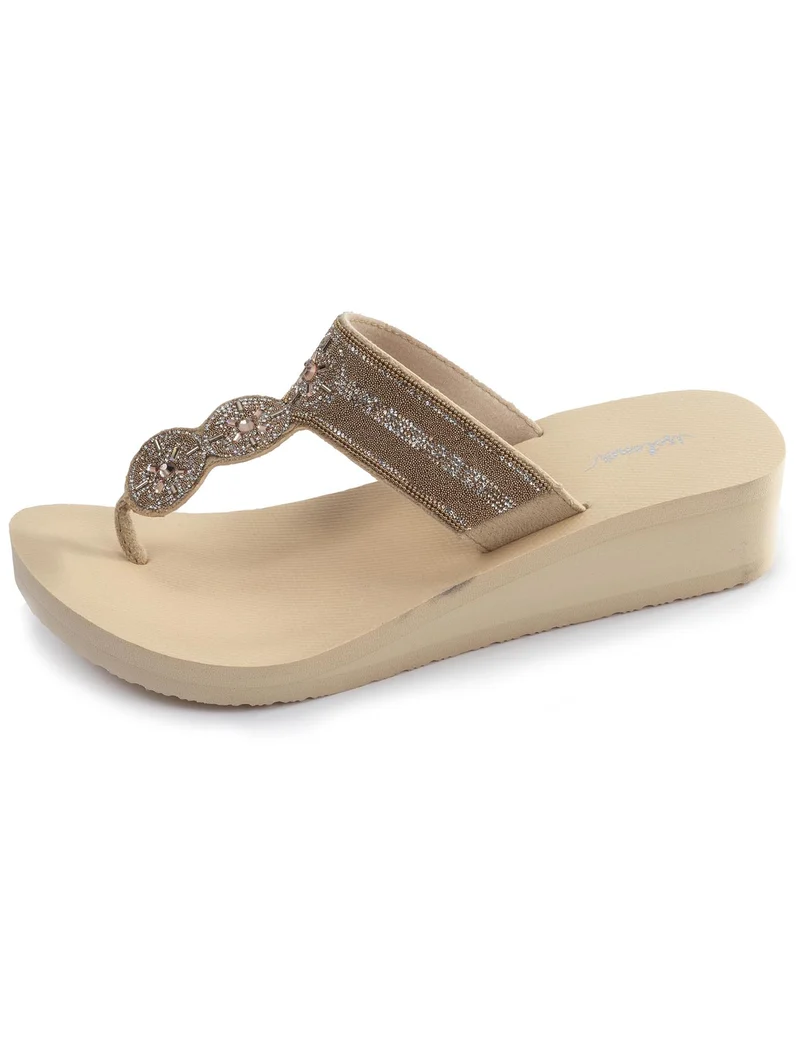 Tongs Femme tige large strass talon Beige