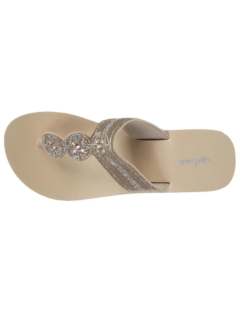 Tongs Femme tige large strass talon Beige