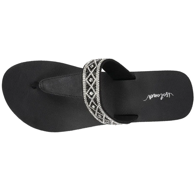 Tongs Femme tige large strass talon Noir