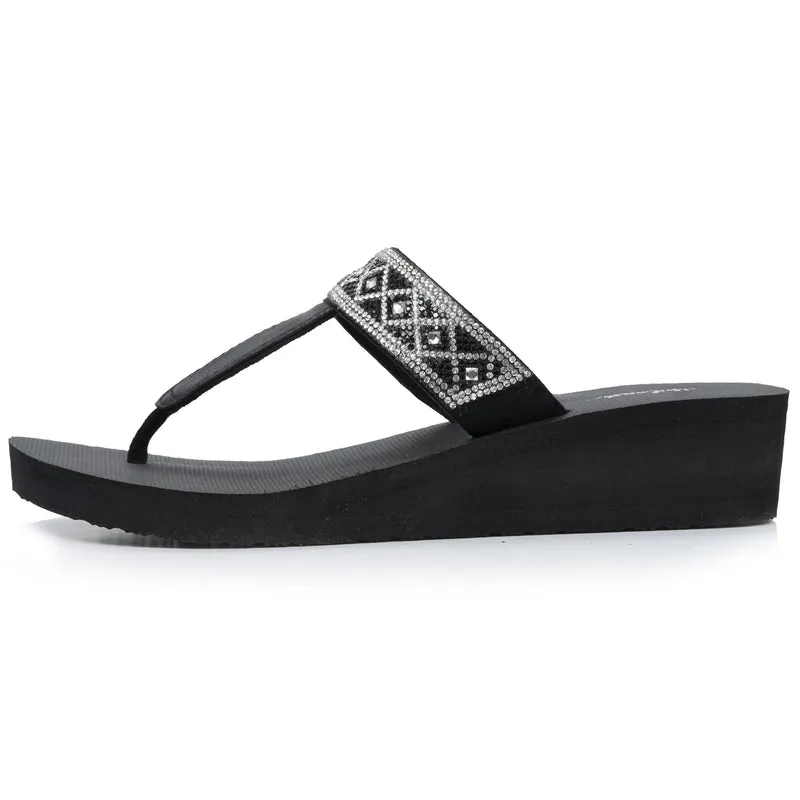 Tongs Femme tige large strass talon Noir