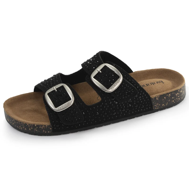 Mules Sandales Femme Double Bride Noir strass