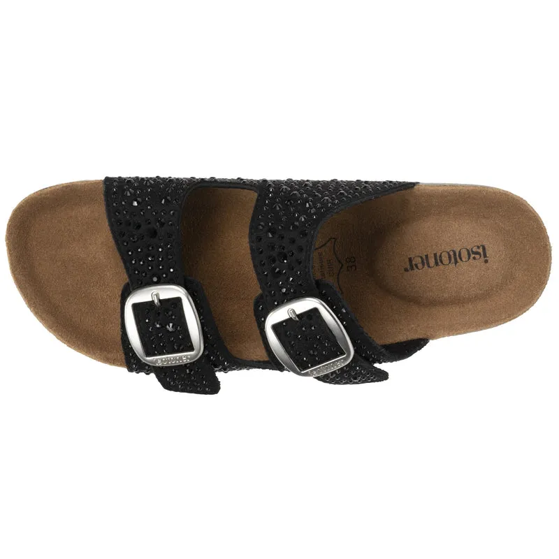 Mules Sandales Femme Double Bride Noir strass