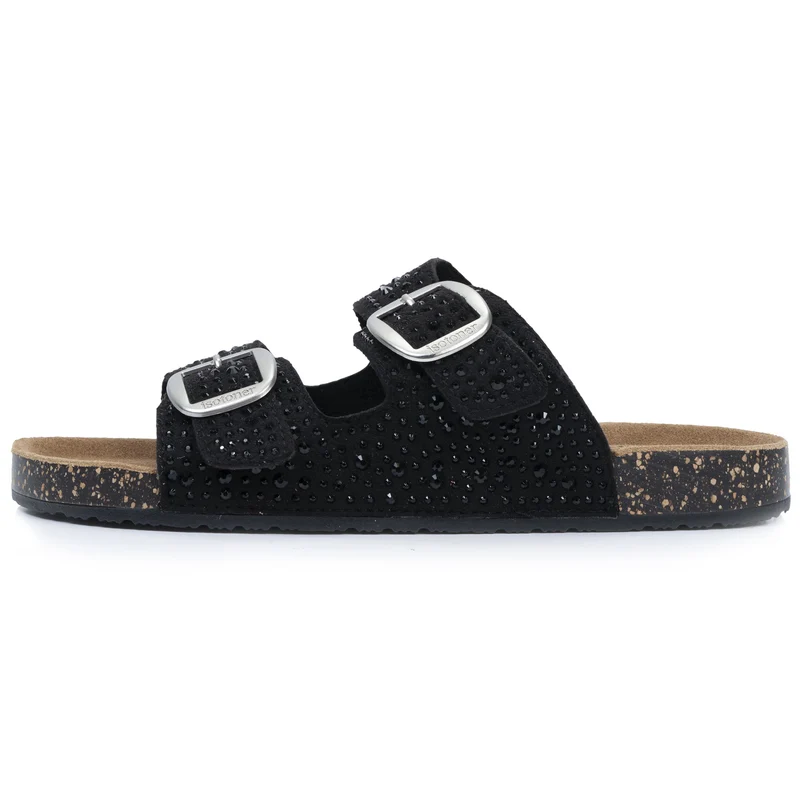 Mules Sandales Femme Double Bride Noir strass