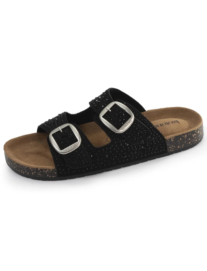 Mules Sandales Femme Double Bride Noir strass