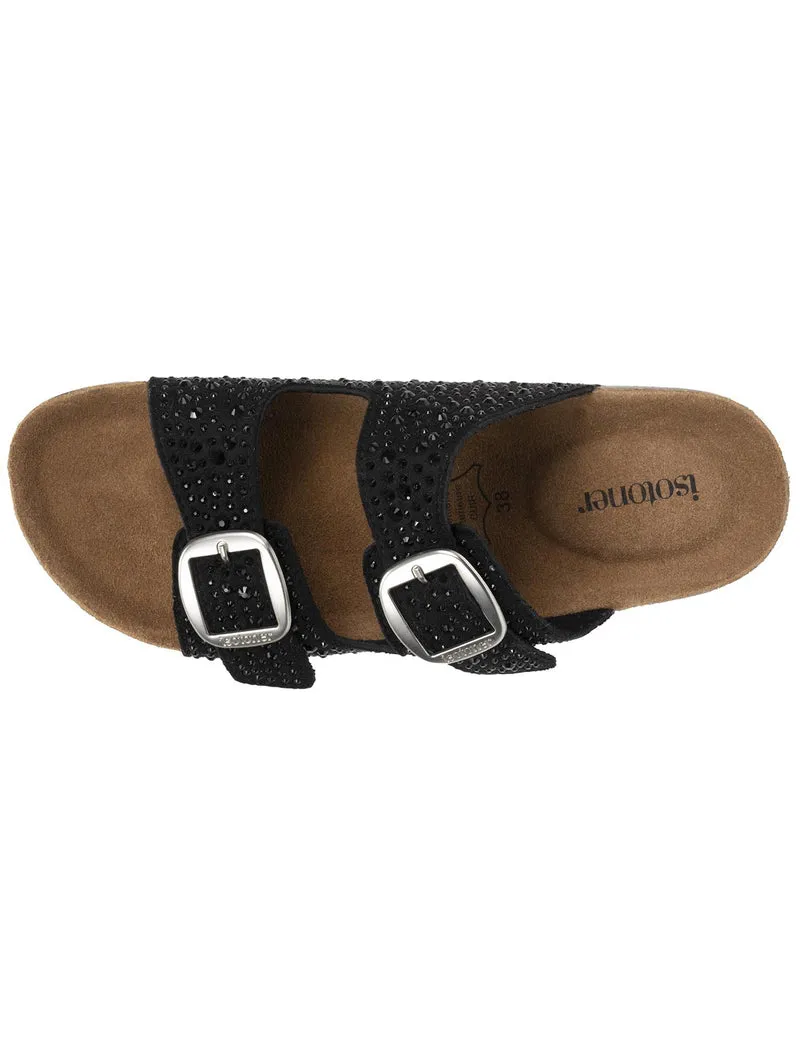 Mules Sandales Femme Double Bride Noir strass
