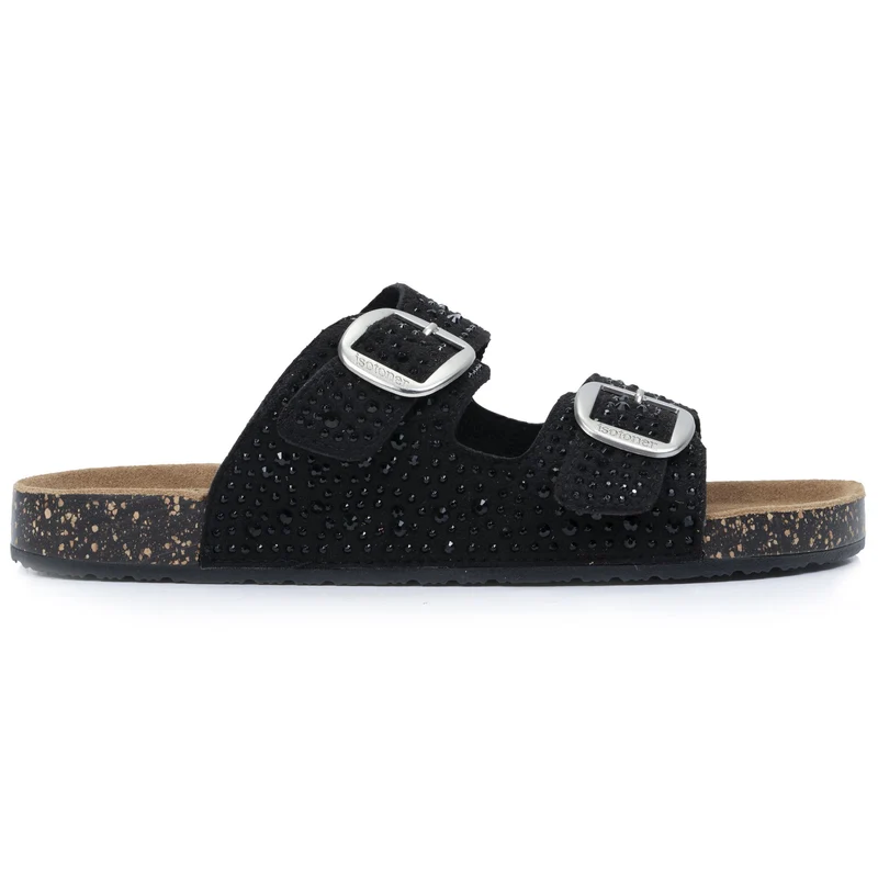 Mules Sandales Femme Double Bride Noir strass