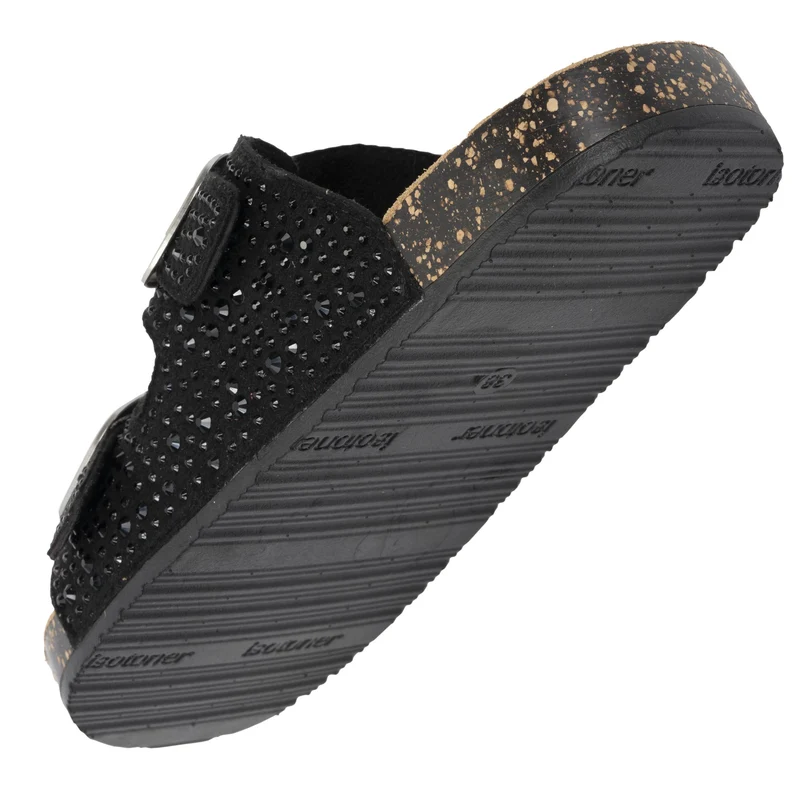 Mules Sandales Femme Double Bride Noir strass
