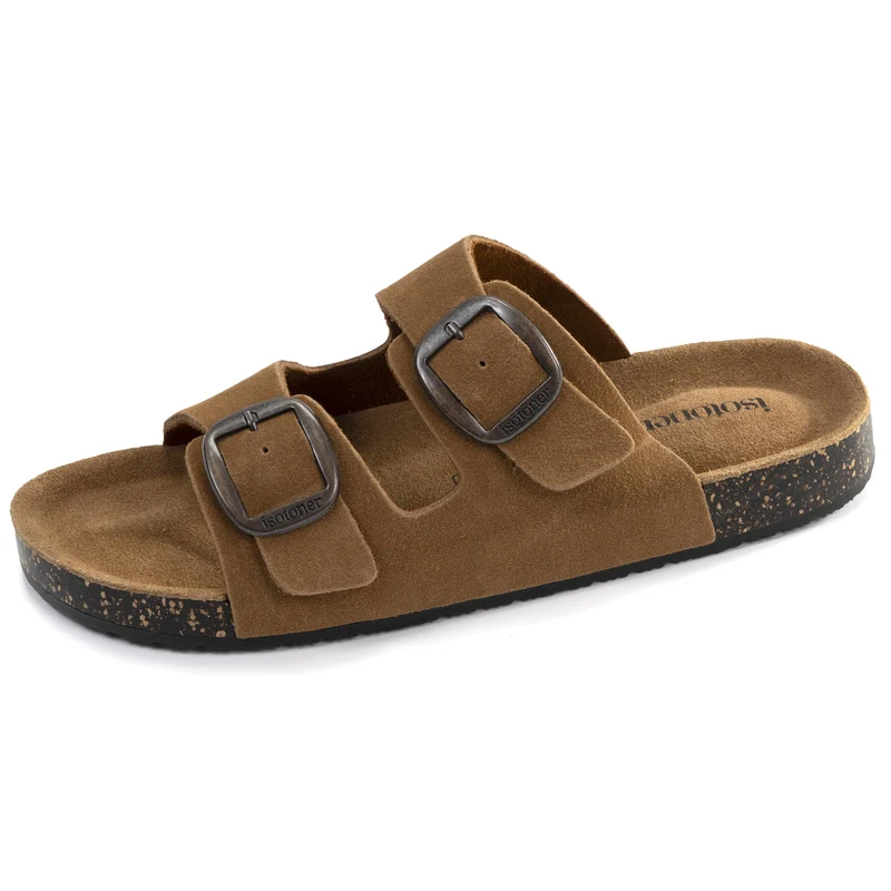 Mules sandales Femme Double Bride cuir Camel
