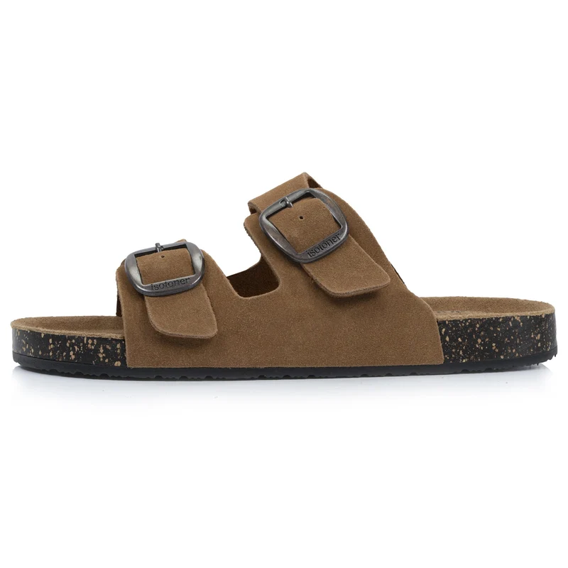 Mules sandales Femme Double Bride cuir Camel