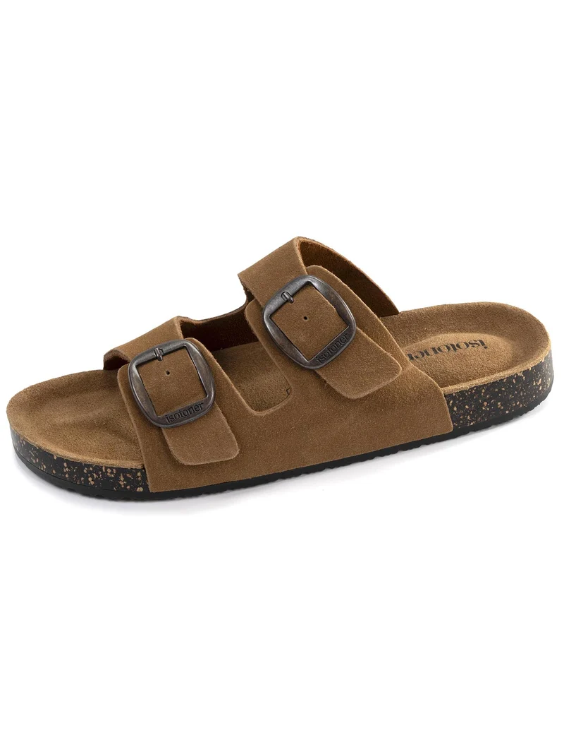 Mules sandales Femme Double Bride cuir Camel