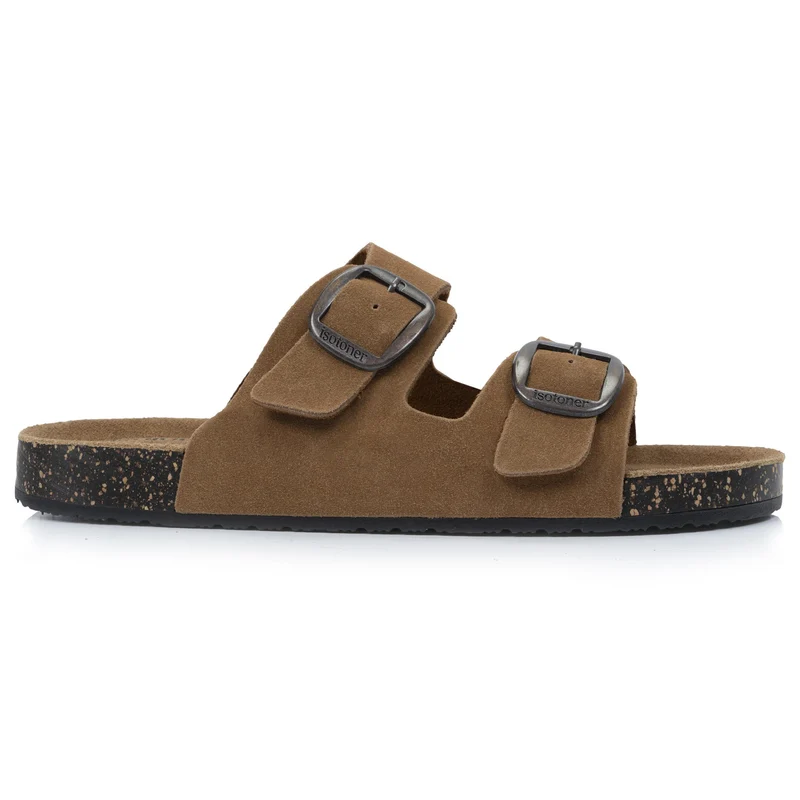 Mules sandales Femme Double Bride cuir Camel