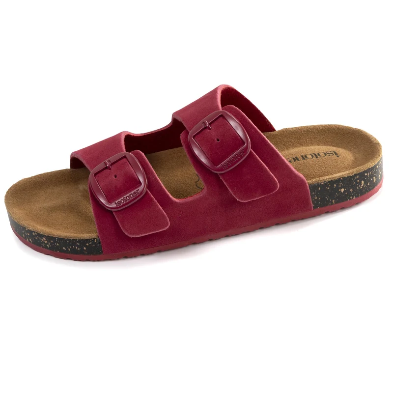Mules Sandales Femme Double Bride cuir Framboise