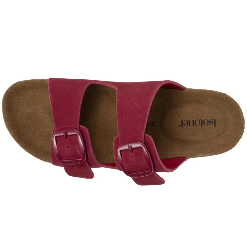 Mules Sandales Femme Double Bride cuir Framboise