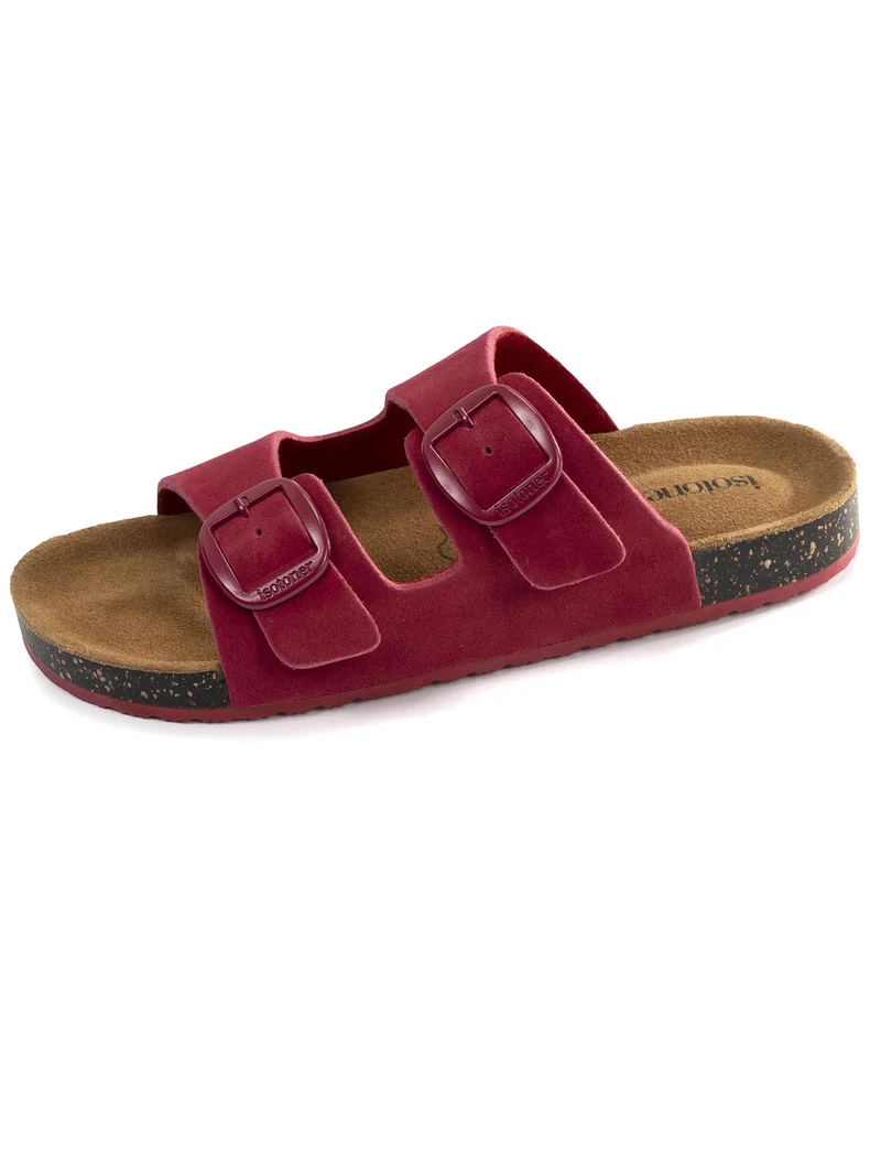 Mules Sandales Femme Double Bride cuir Framboise