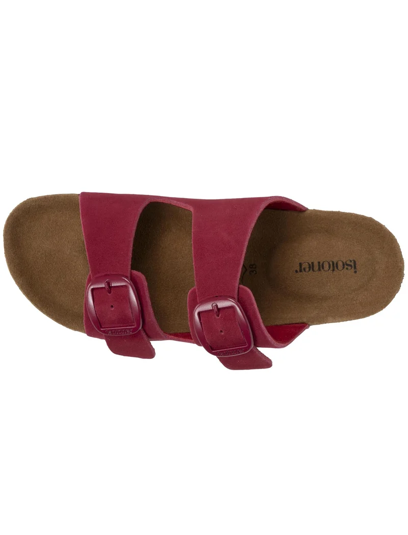 Mules Sandales Femme Double Bride cuir Framboise