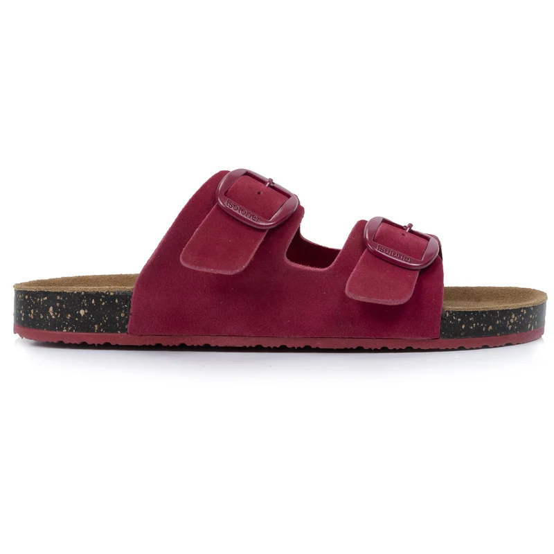 Mules Sandales Femme Double Bride cuir Framboise