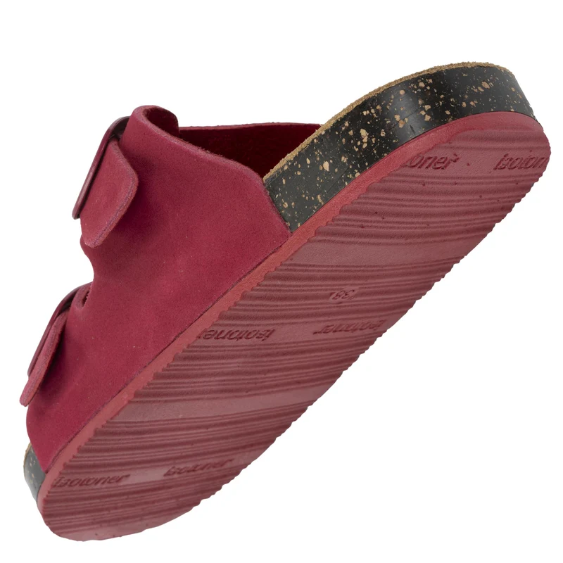 Mules Sandales Femme Double Bride cuir Framboise