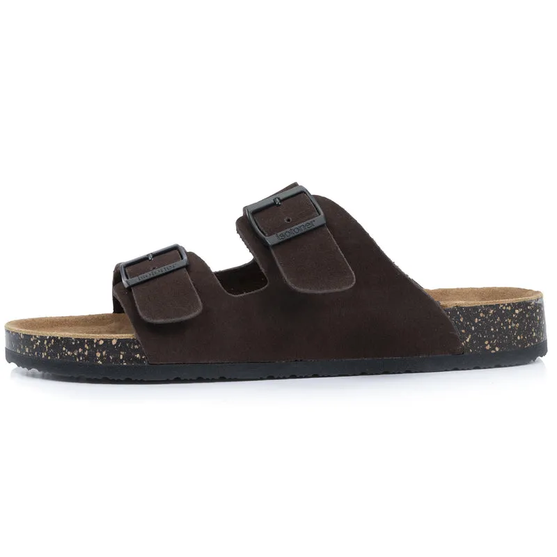 Mules sandales Homme Double Bride cuir Marron