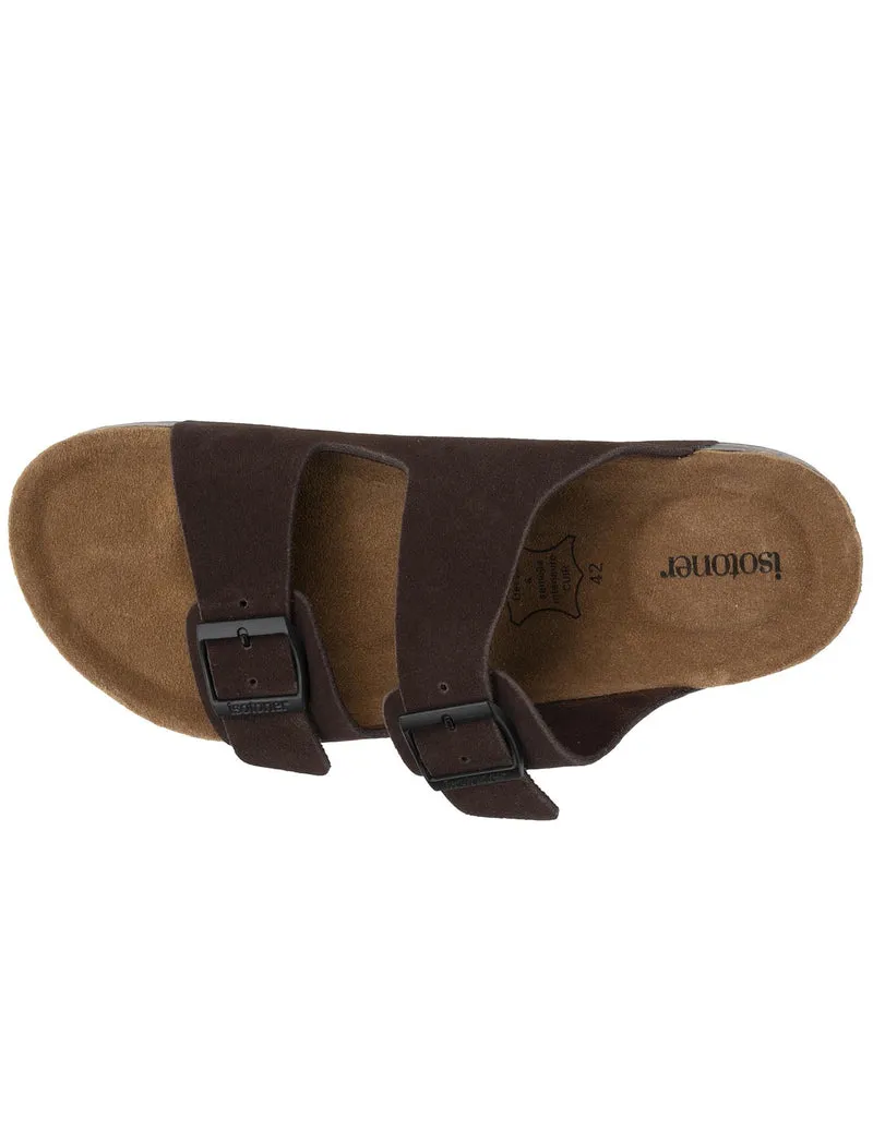 Mules sandales Homme Double Bride cuir Marron