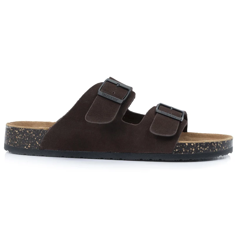 Mules sandales Homme Double Bride cuir Marron