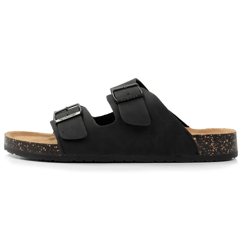 Mules sandales Homme double bride cuir Noir