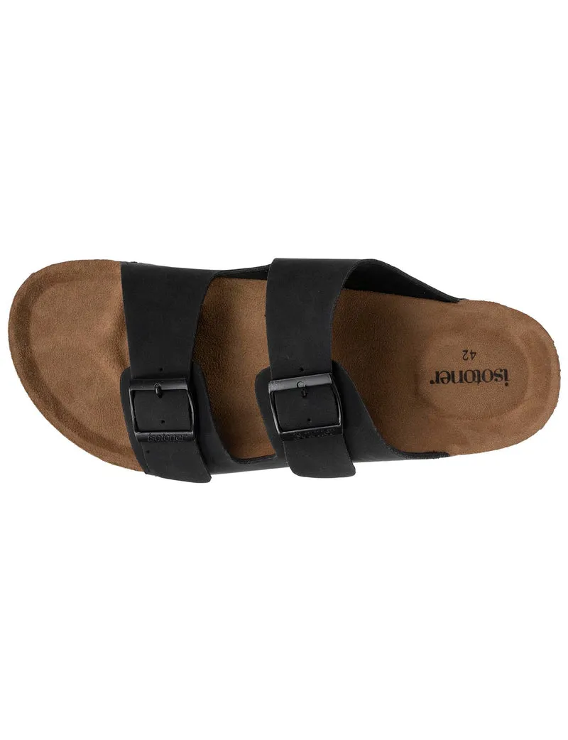 Mules sandales Homme double bride cuir Noir