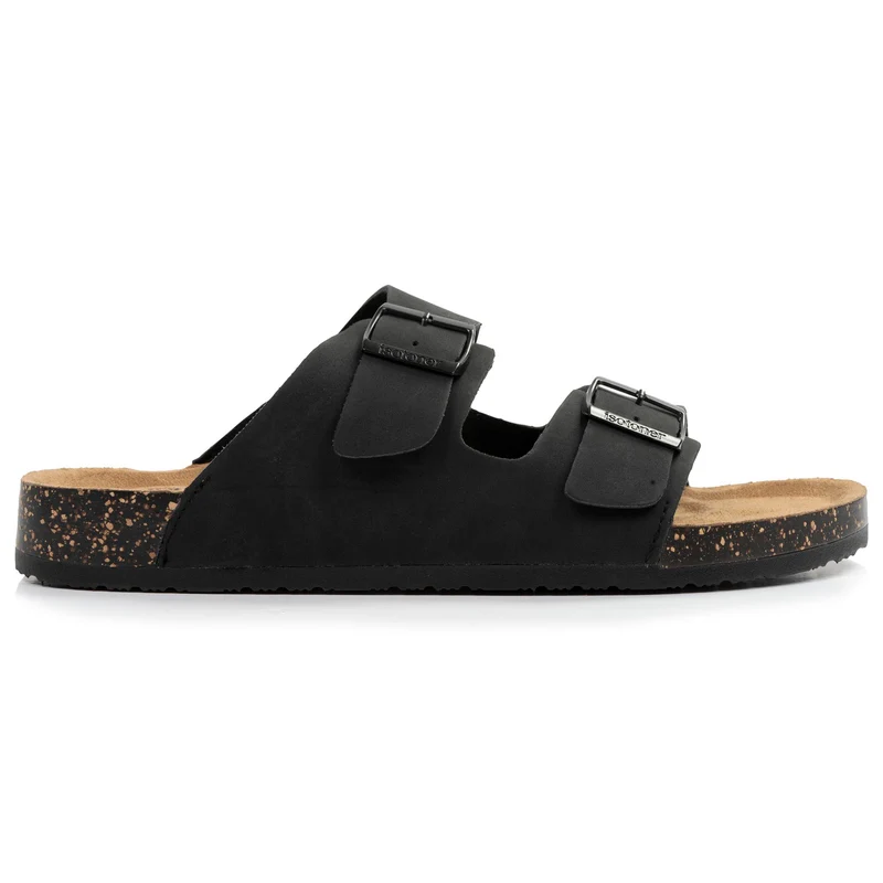 Mules sandales Homme double bride cuir Noir