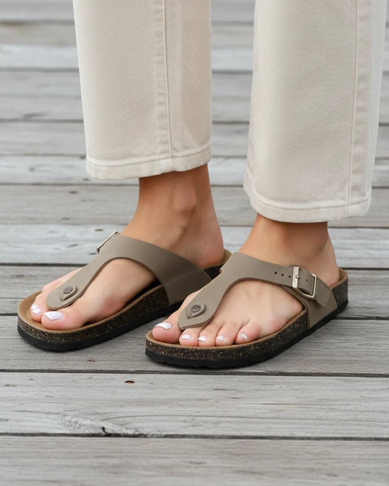 Sandales Tongs Femme bride Taupe