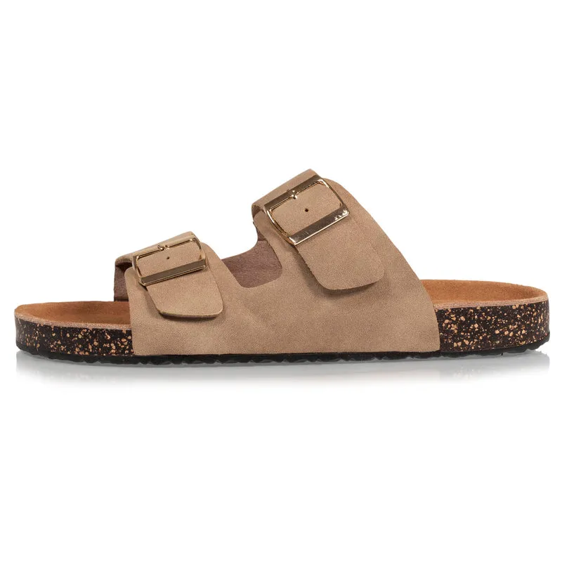 Mules sandales Femme Double Bride Taupe