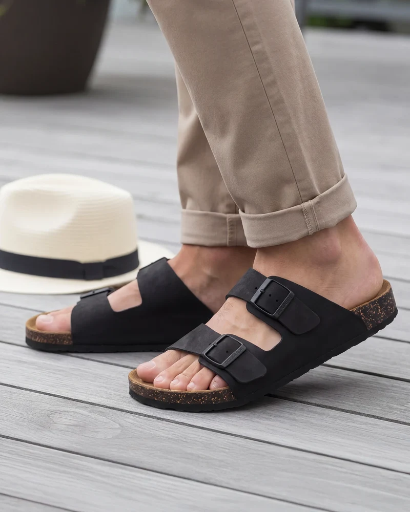 Mules sandales Homme double bride Noir